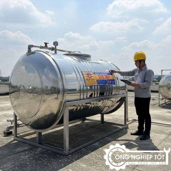 Lắp đặt téc inox công nghiệp tại mái nhà xưởng
